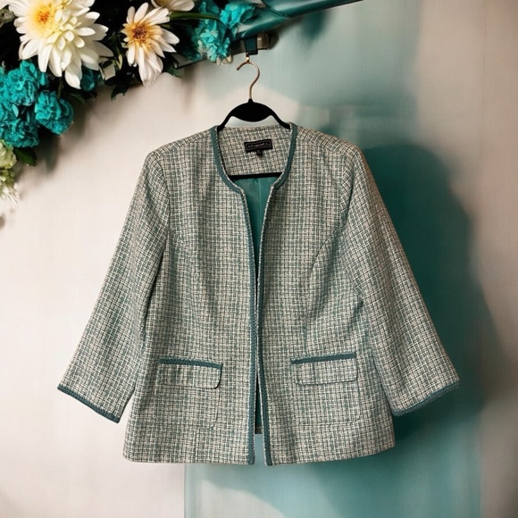 Elementz Turquoise & White Tweed Blazer Jacket - Picture 7 of 17